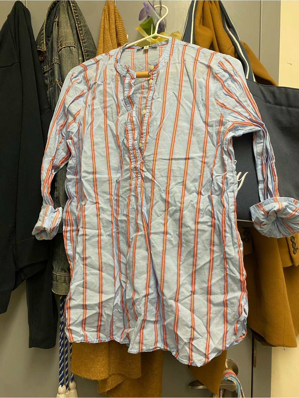 Madewell Light Blue Shirt with Orange & Navy Stripes